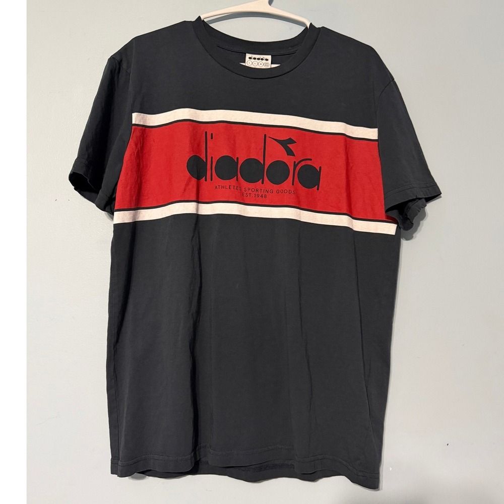 Diadora Men's Medium Graphic T-Shirt Black Red Stripe Made in Italy 2411